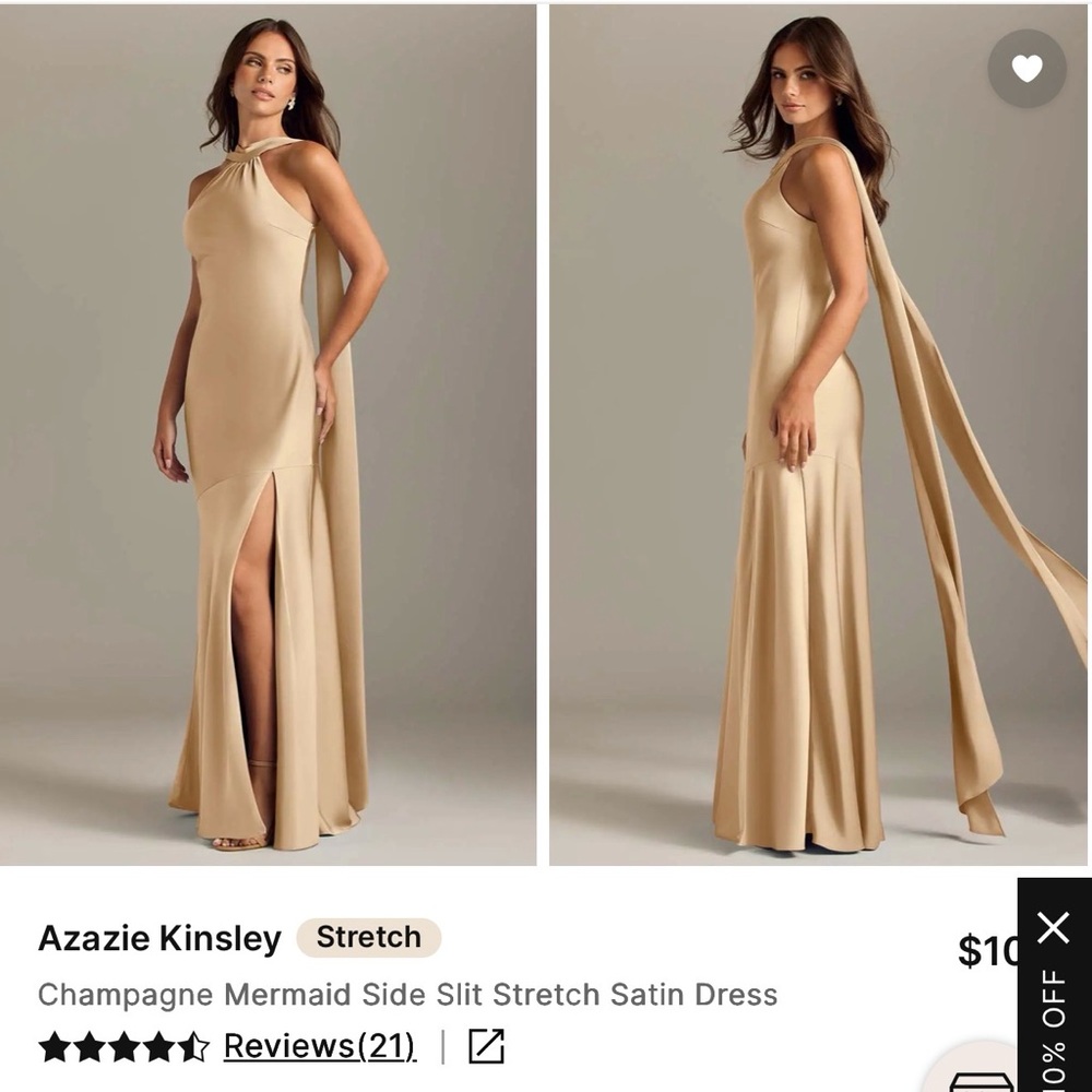 Azazie Champagne Satin Stretch Maxi Dress